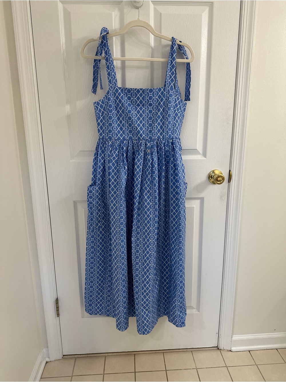 The Beaufort Bonnet Company Blue Geometric Tie-Strap Sundress